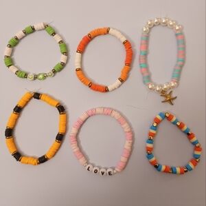 6 Pack Bundle Of Clay Bead Bracelets Summer